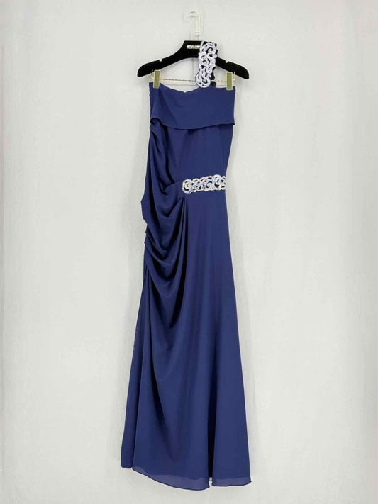 Pre - loved C'EST MOI Navy Blue Ruched Size XSmall Long Dress at Reems Closet