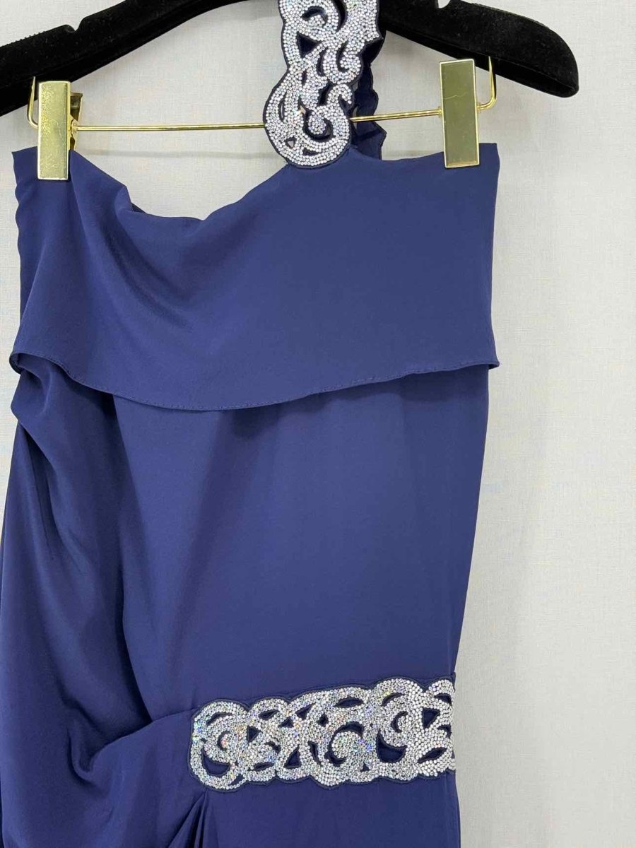 Pre - loved C'EST MOI Navy Blue Ruched Size XSmall Long Dress at Reems Closet