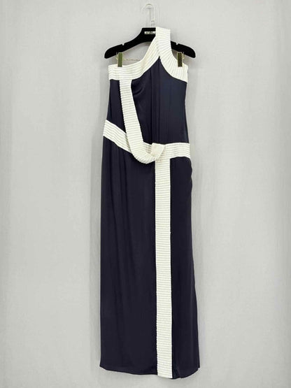 Pre - loved C'EST MOI Navy Blue w/ White Size Medium Long Dress at Reems Closet