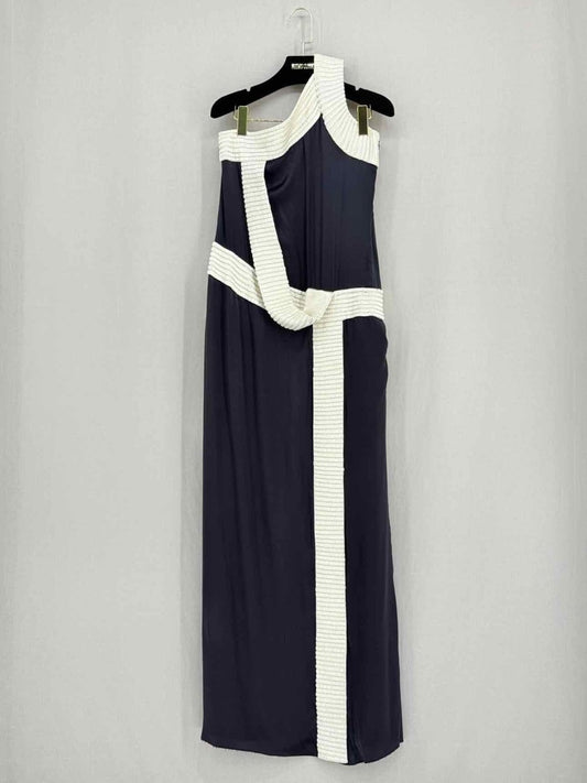 Pre - loved C'EST MOI Navy Blue w/ White Size Medium Long Dress at Reems Closet