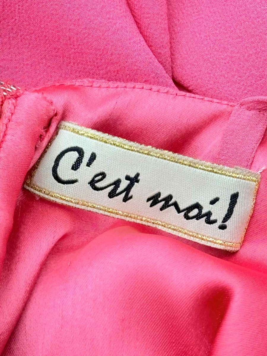 Pre - loved C'EST MOI Pink Ruched Size Medium Long Dress at Reems Closet