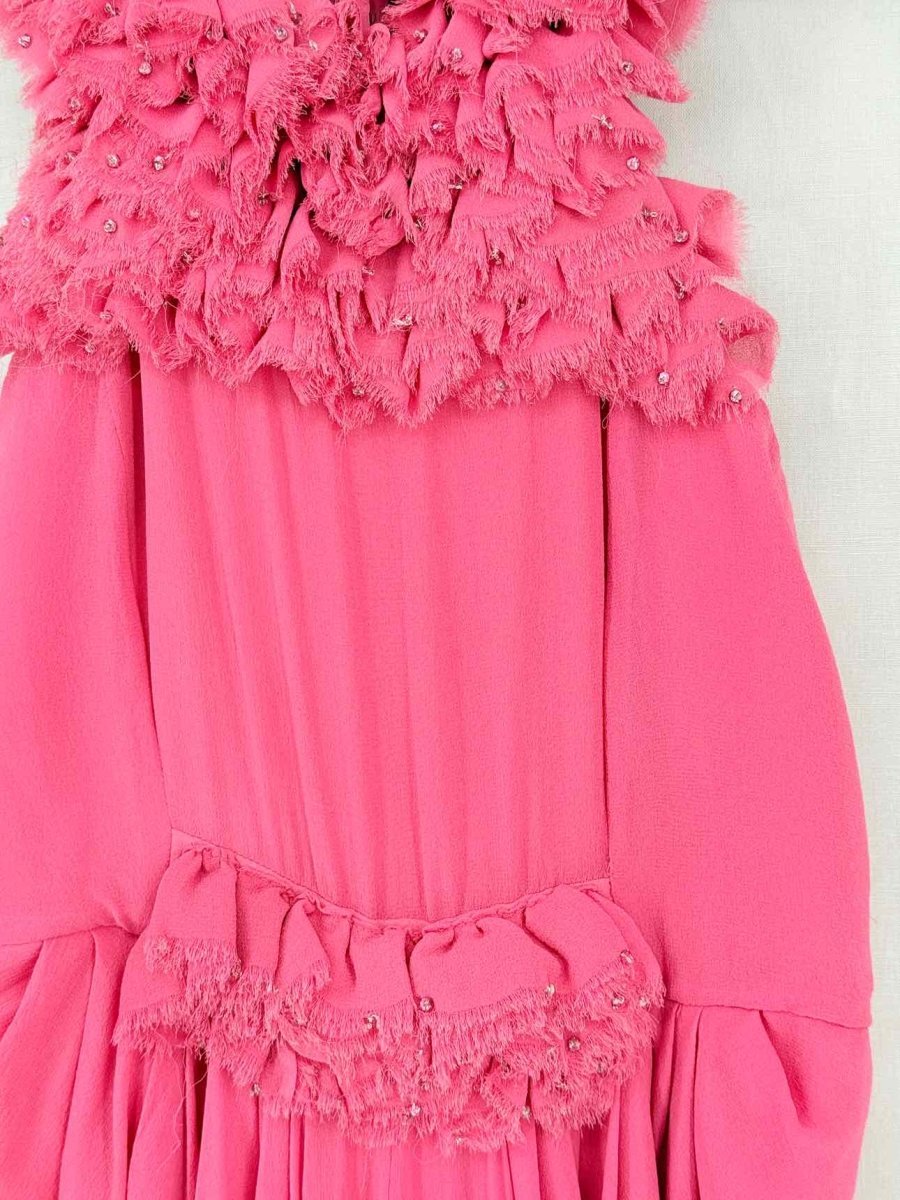 Pre - loved C'EST MOI Pink Ruched Size Medium Long Dress at Reems Closet