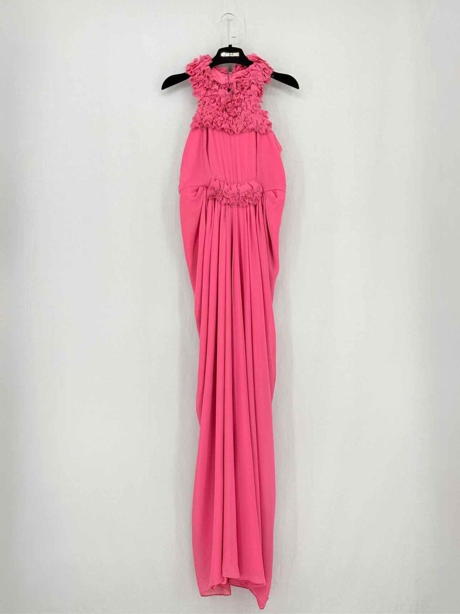 Pre - loved C'EST MOI Pink Ruched Size Medium Long Dress at Reems Closet