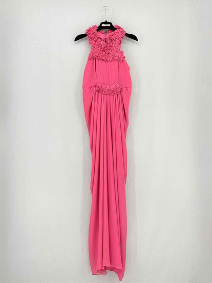 Pre - loved C'EST MOI Pink Ruched Size Medium Long Dress at Reems Closet