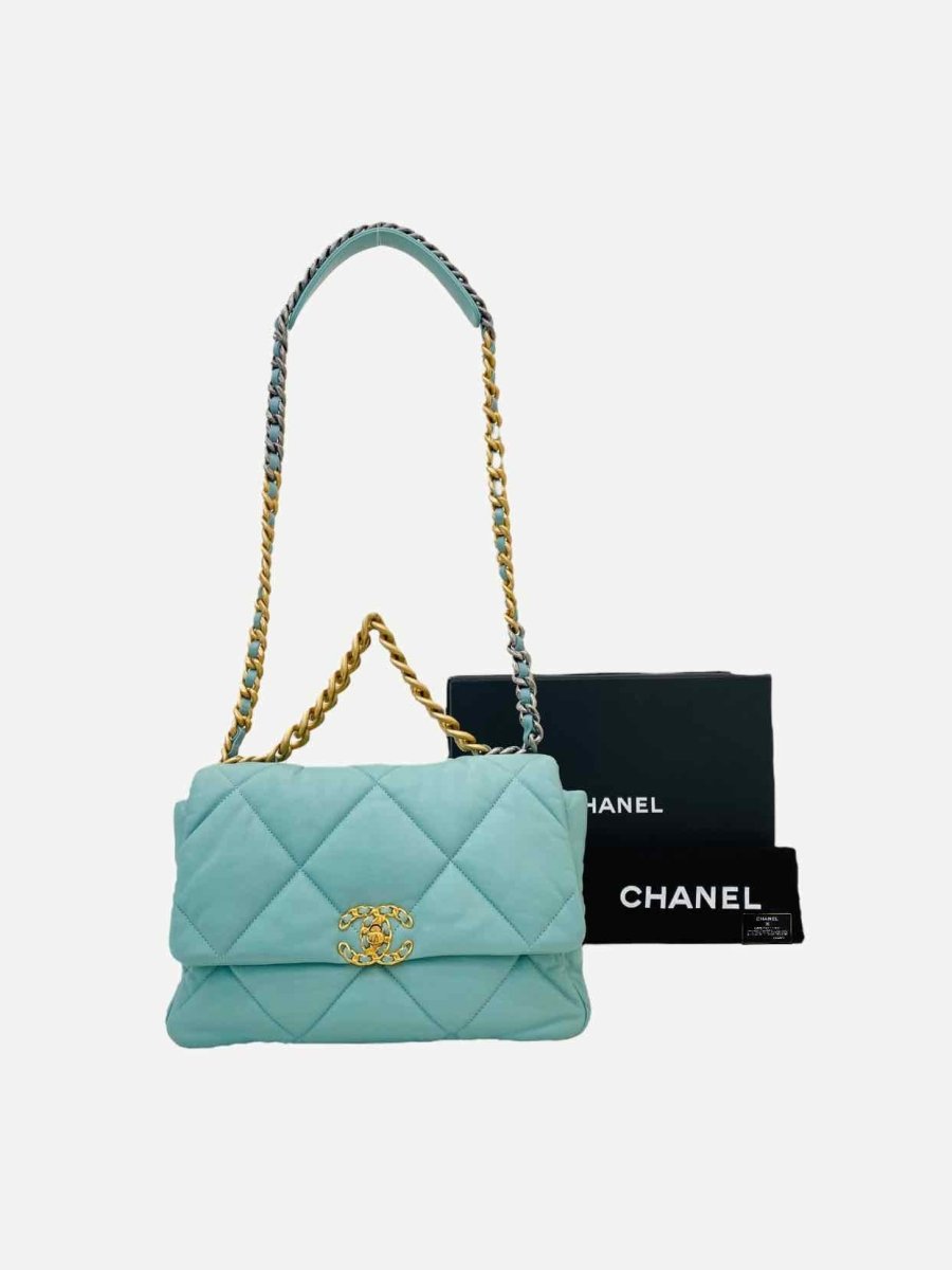 Pre - loved CHANEL 19 Flap Blue Quilted Shoulder Bag at Reems Closet