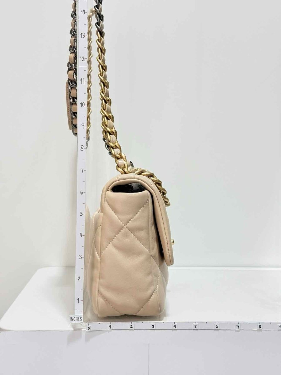 Pre - loved CHANEL 19 Flap Cream Quilted Shoulder Bag at Reems Closet