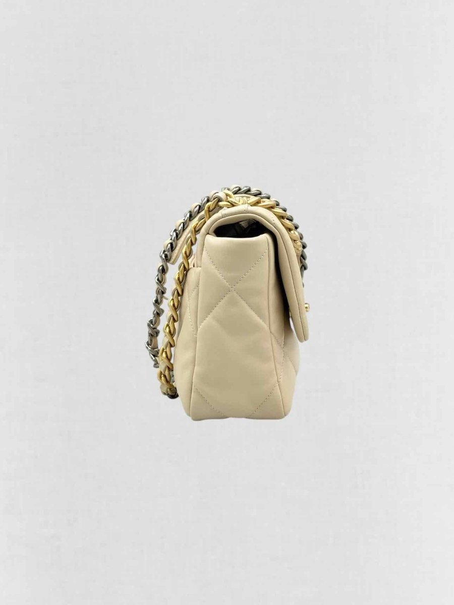 Pre - loved CHANEL 19 Flap Cream Quilted Shoulder Bag at Reems Closet