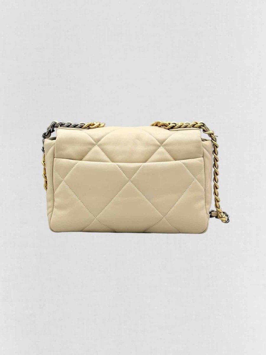 Pre - loved CHANEL 19 Flap Cream Quilted Shoulder Bag at Reems Closet