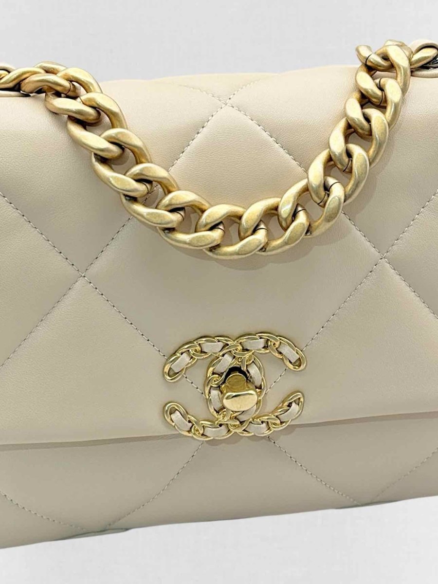 Pre - loved CHANEL 19 Flap Cream Quilted Shoulder Bag at Reems Closet