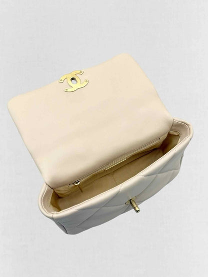 Pre - loved CHANEL 19 Flap Cream Quilted Shoulder Bag at Reems Closet