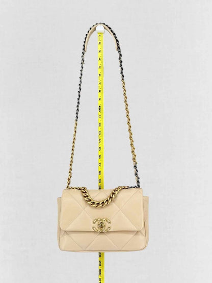 Pre - loved CHANEL 19 Flap Cream Quilted Shoulder Bag at Reems Closet