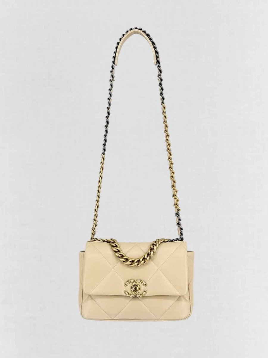 Pre - loved CHANEL 19 Flap Cream Quilted Shoulder Bag at Reems Closet