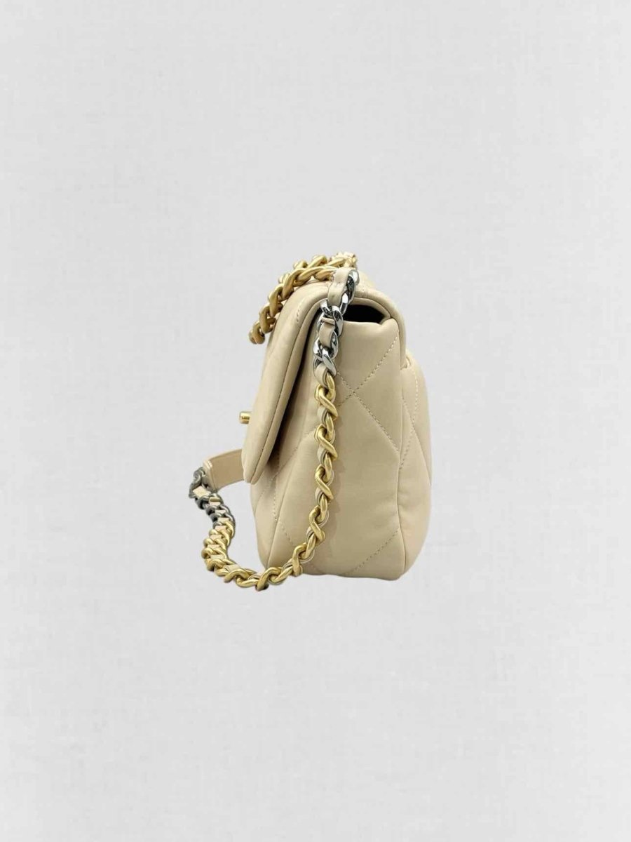 Pre - loved CHANEL 19 Flap Cream Quilted Shoulder Bag at Reems Closet