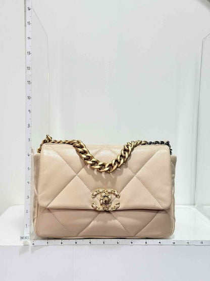 Pre - loved CHANEL 19 Flap Cream Quilted Shoulder Bag at Reems Closet