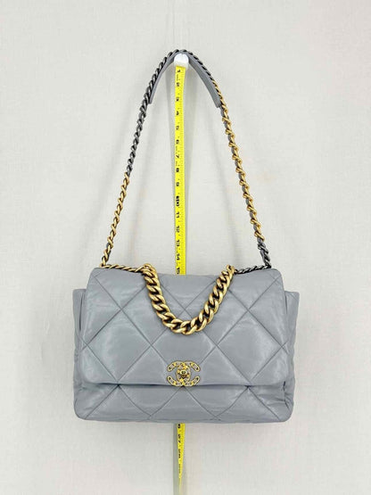 Pre-loved CHANEL 19 Flap Grey Quilted Shoulder Bag at Reems Closet