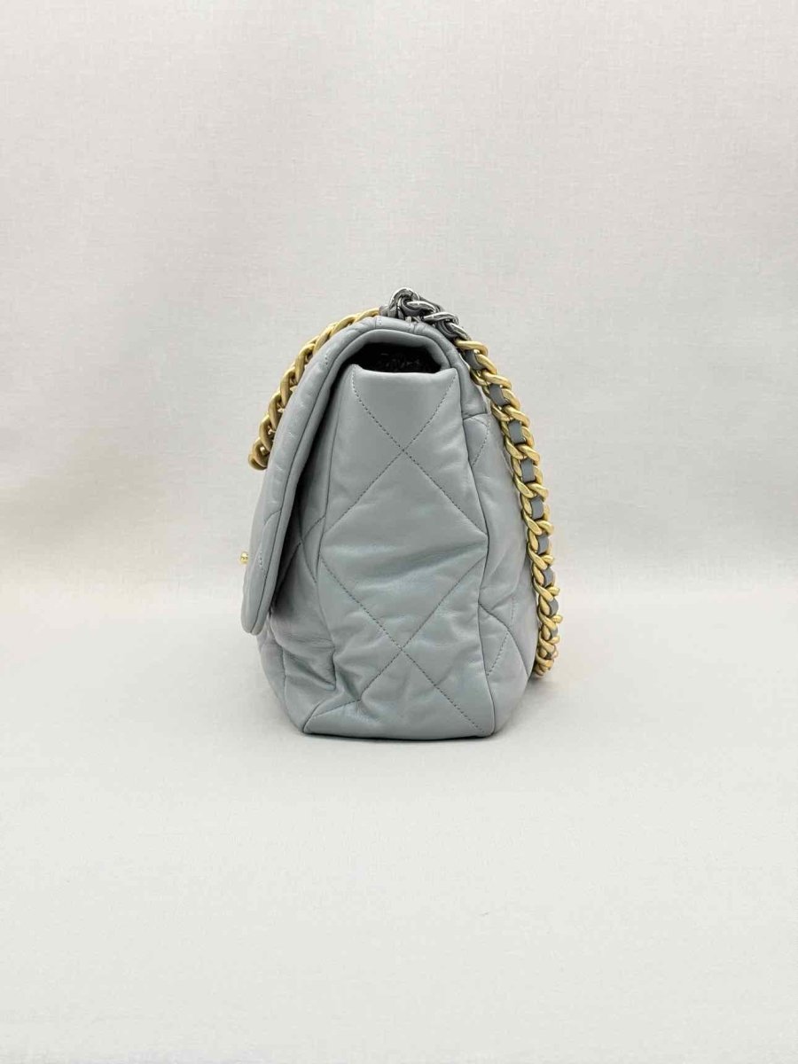 Pre-loved CHANEL 19 Flap Grey Quilted Shoulder Bag at Reems Closet