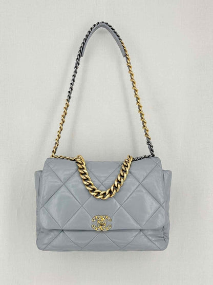 Pre-loved CHANEL 19 Flap Grey Quilted Shoulder Bag at Reems Closet