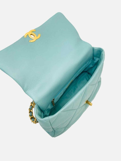 Pre - loved CHANEL 19 Flap Turquoise Quilted Shoulder Bag at Reems Closet