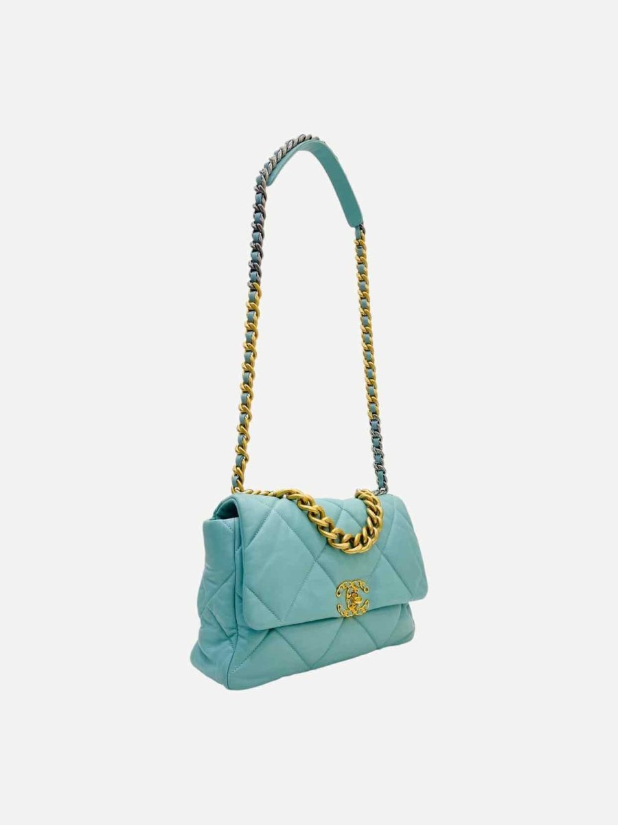 Pre - loved CHANEL 19 Flap Turquoise Quilted Shoulder Bag at Reems Closet