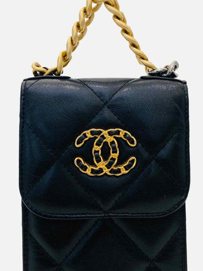 Pre - loved CHANEL 19 Phone Holder Black Quilted Crossbody at Reems Closet