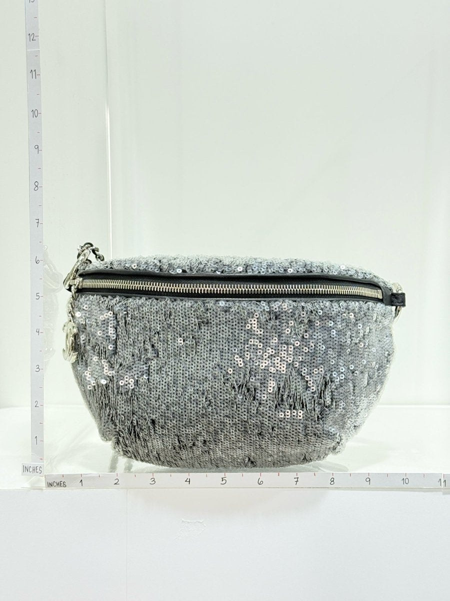Pre - loved CHANEL 2018 Silver Belt Bag at Reems Closet
