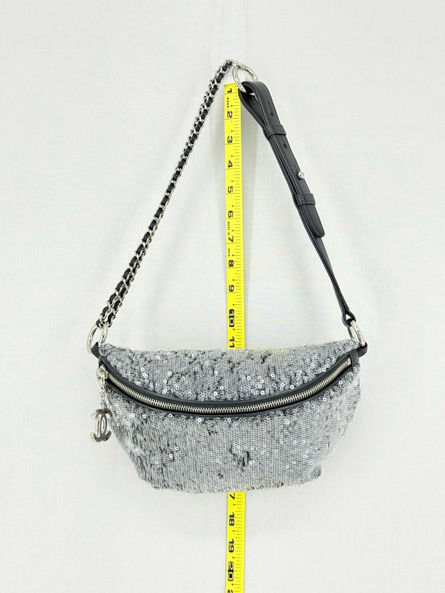 Pre - loved CHANEL 2018 Silver Belt Bag at Reems Closet