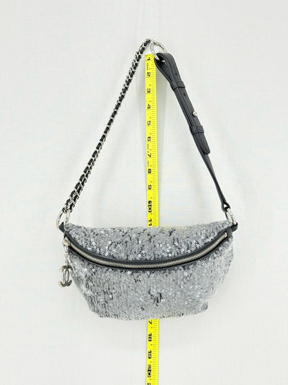 Pre - loved CHANEL 2018 Silver Belt Bag at Reems Closet