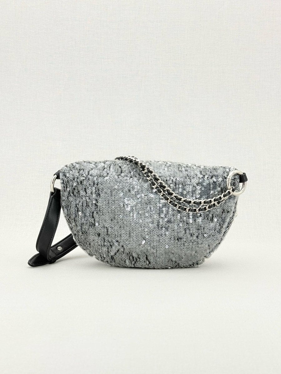 Pre - loved CHANEL 2018 Silver Belt Bag at Reems Closet