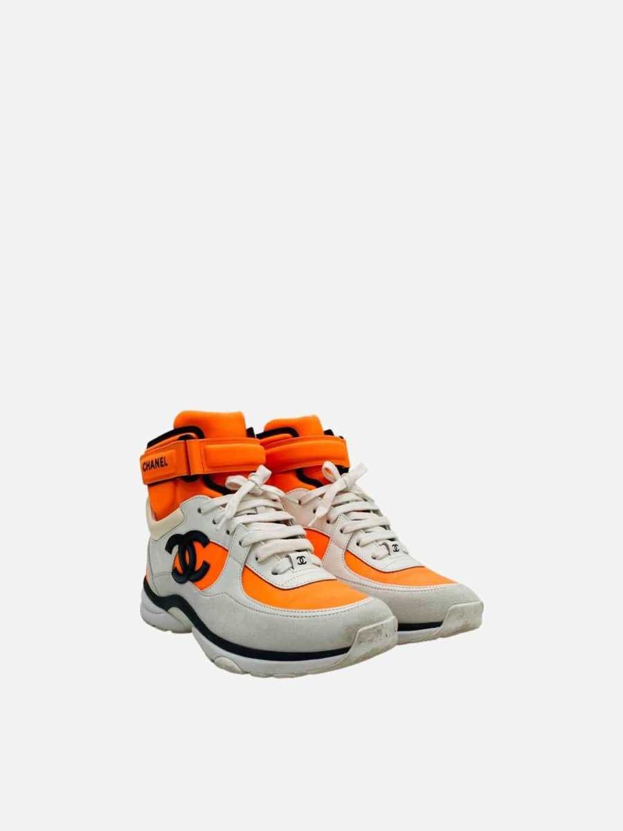 Pre - loved CHANEL 2018 White & Orange Size EU 37 Sneakers at Reems Closet