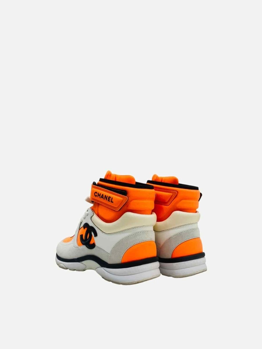 Pre - loved CHANEL 2018 White & Orange Sneakers at Reems Closet