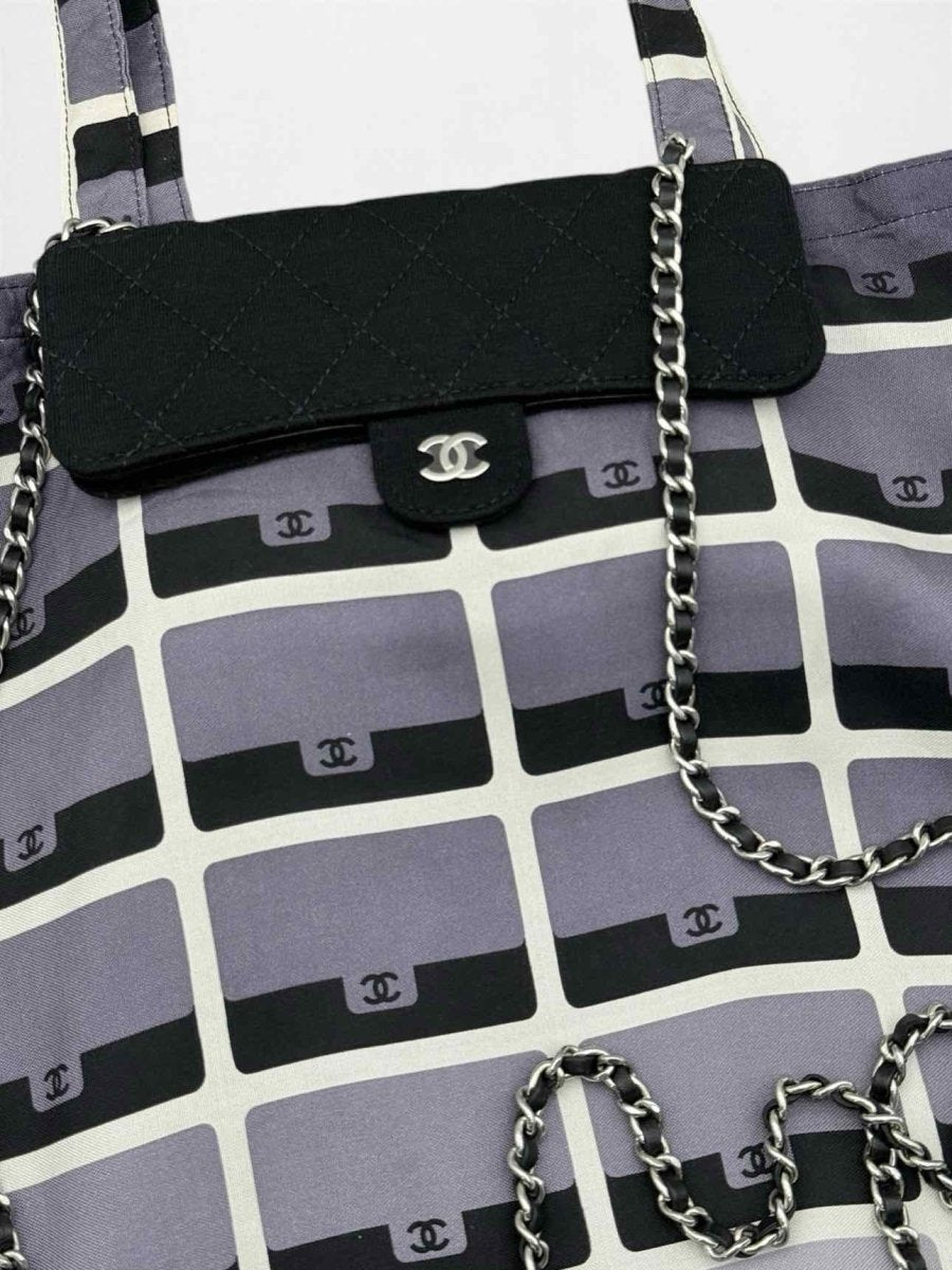 Pre-loved CHANEL 2021 Grey & Black Graphic Print Tote Bag at Reems Closet