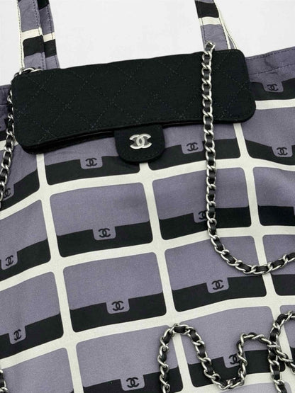 Pre-loved CHANEL 2021 Grey & Black Graphic Print Tote Bag at Reems Closet