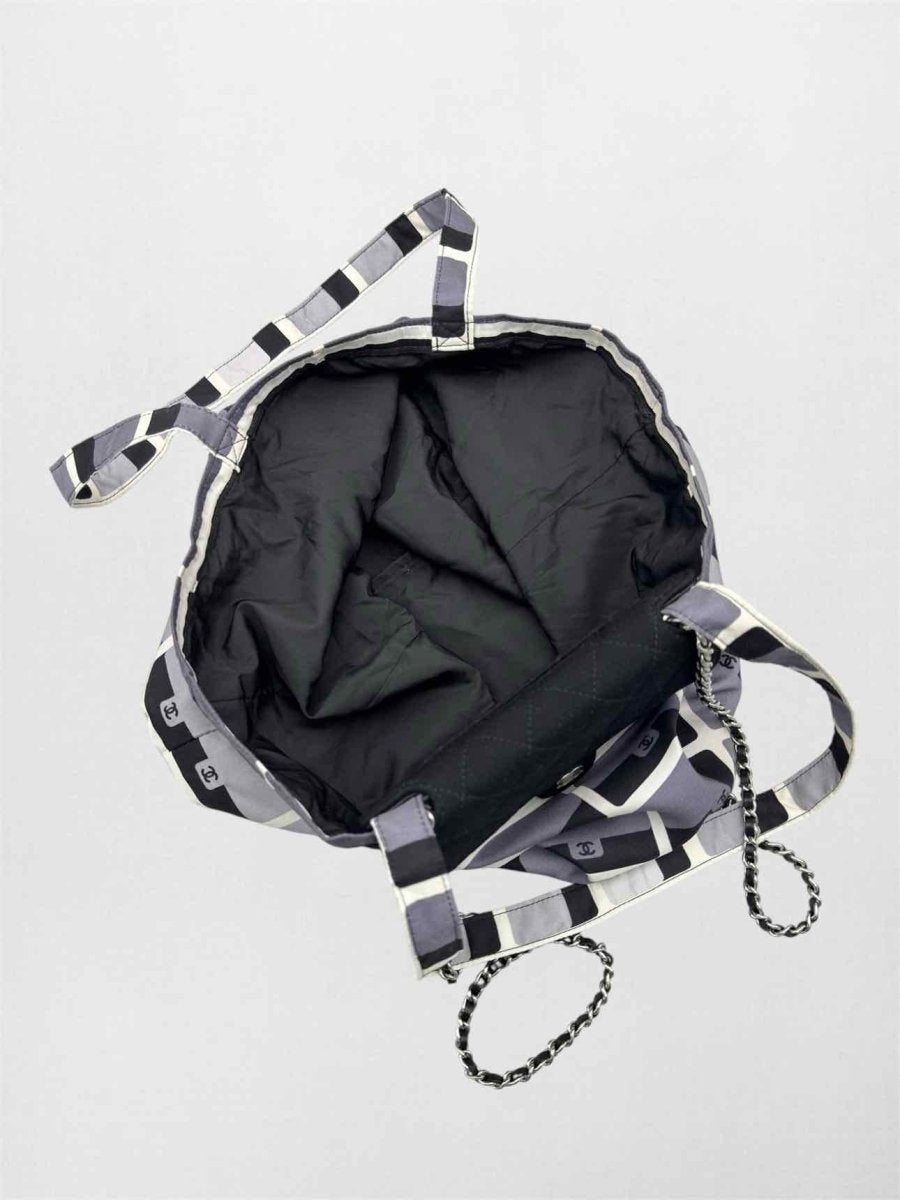 Pre-loved CHANEL 2021 Grey & Black Graphic Print Tote Bag at Reems Closet