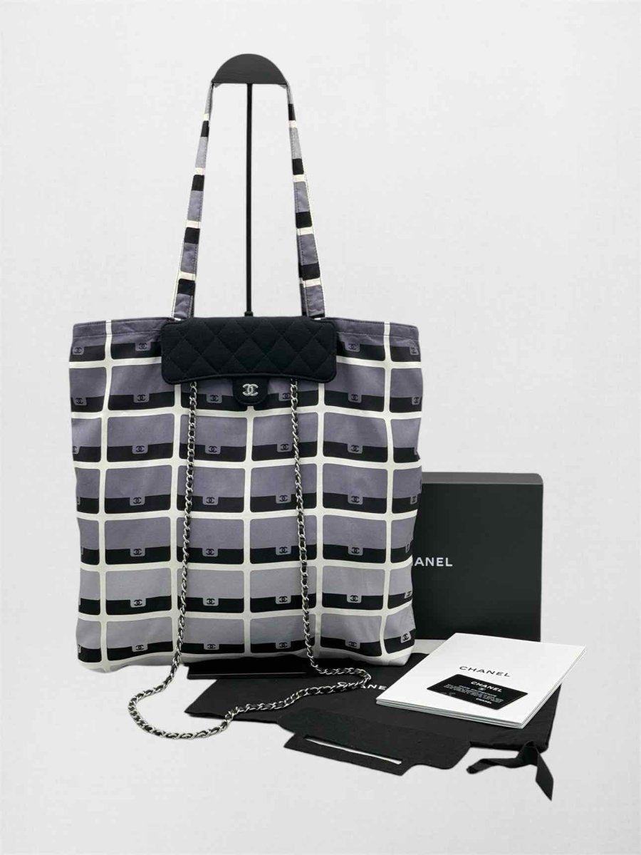 Pre-loved CHANEL 2021 Grey & Black Graphic Print Tote Bag at Reems Closet