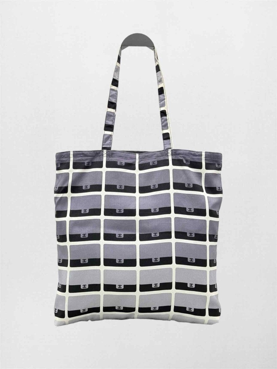 Pre-loved CHANEL 2021 Grey & Black Graphic Print Tote Bag at Reems Closet