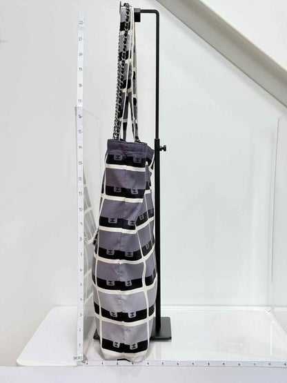 Pre-loved CHANEL 2021 Grey & Black Graphic Print Tote Bag at Reems Closet
