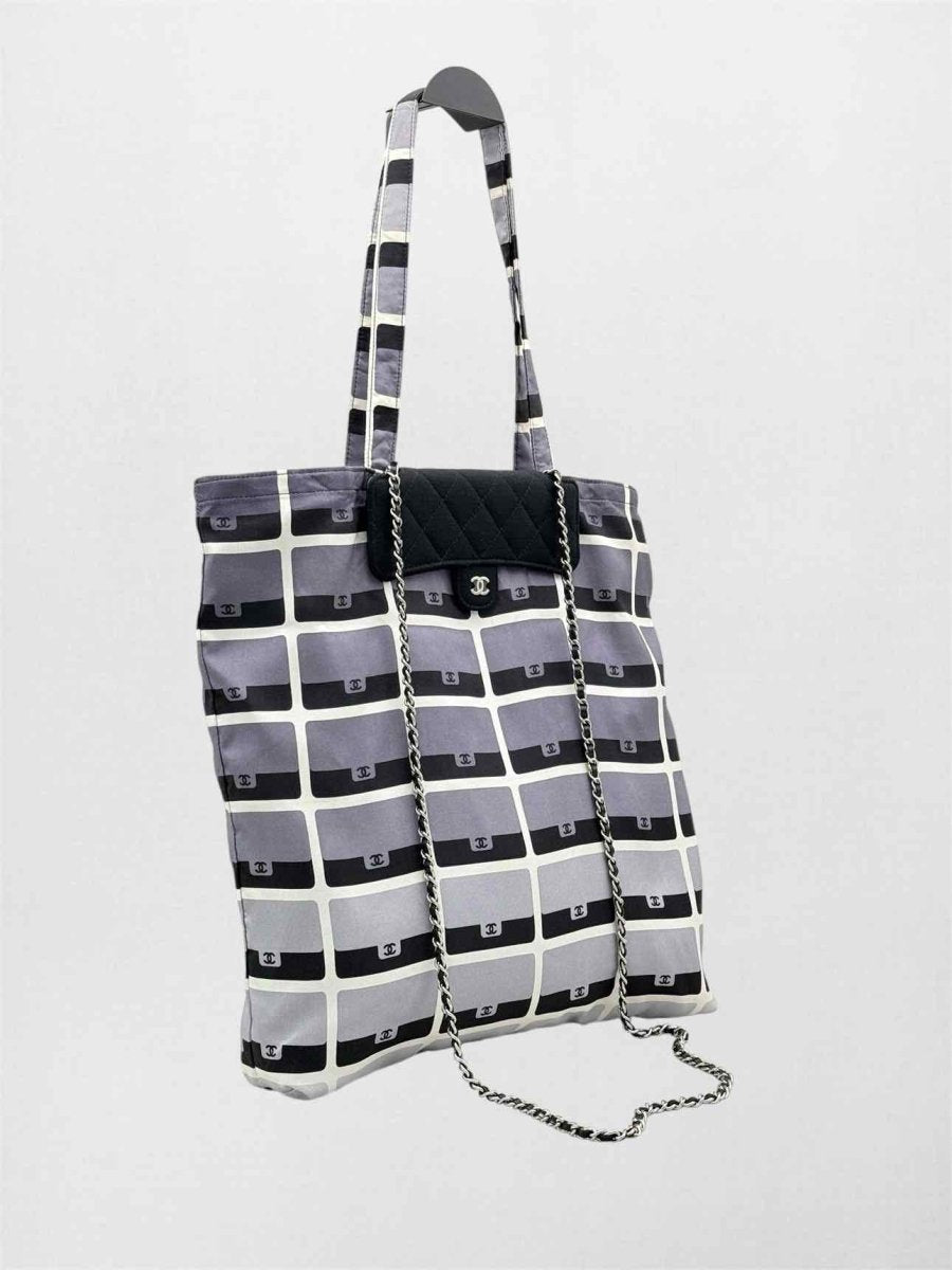Pre-loved CHANEL 2021 Grey & Black Graphic Print Tote Bag at Reems Closet