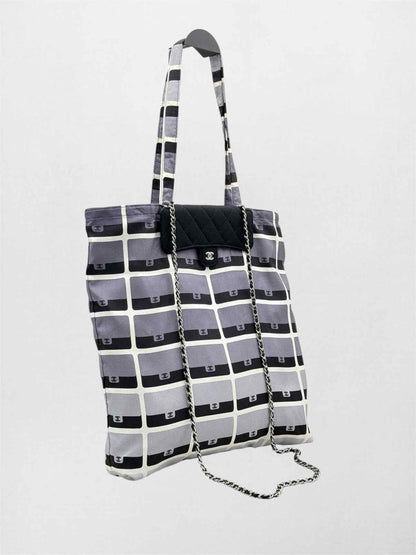 Pre-loved CHANEL 2021 Grey & Black Graphic Print Tote Bag at Reems Closet