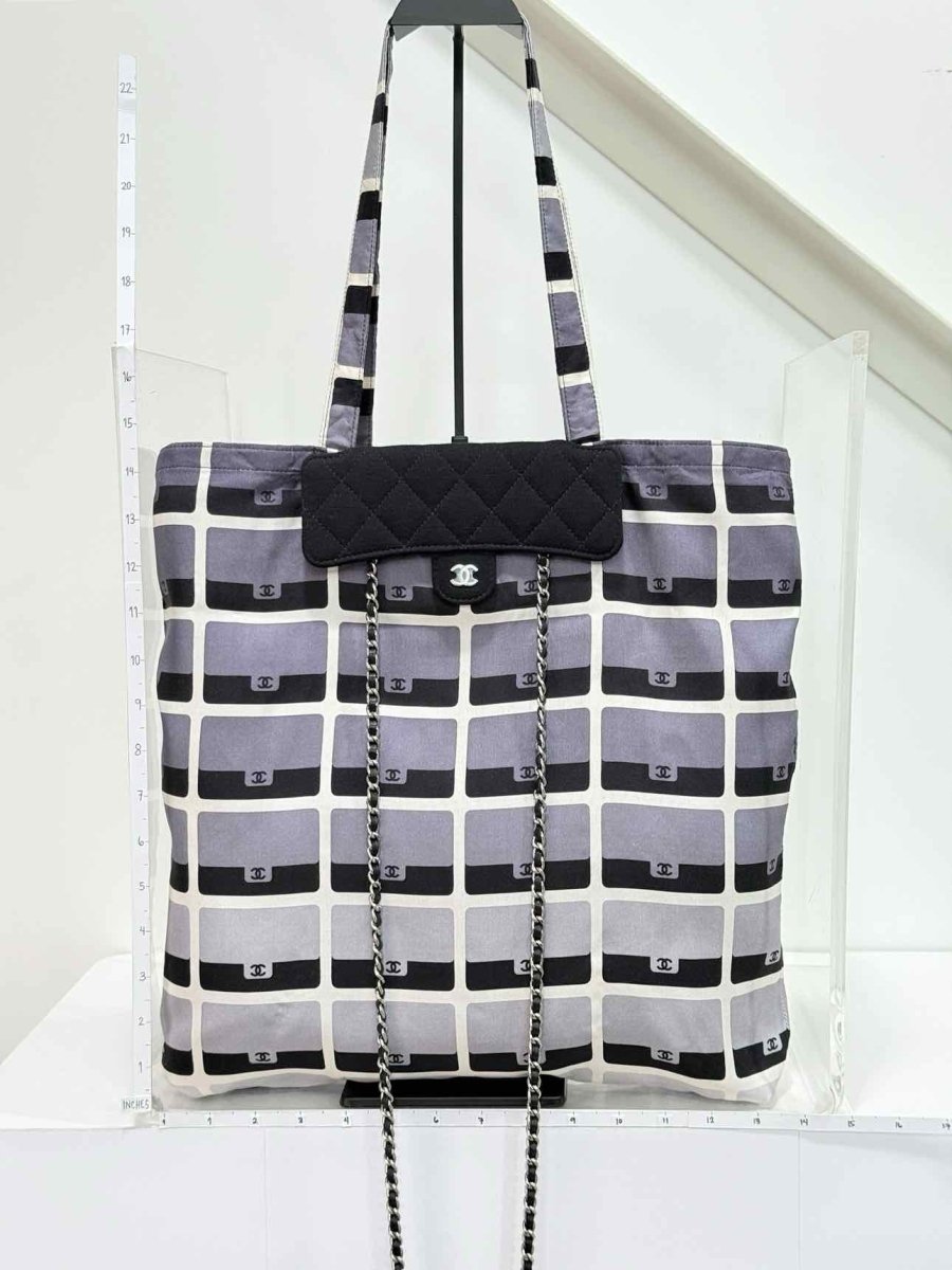 Pre-loved CHANEL 2021 Grey & Black Graphic Print Tote Bag at Reems Closet