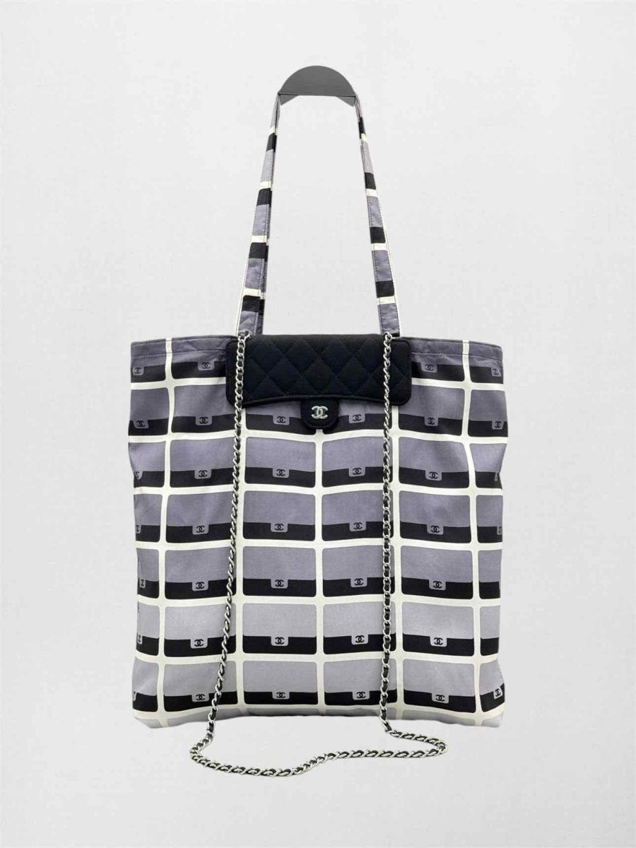 Pre-loved CHANEL 2021 Grey & Black Graphic Print Tote Bag at Reems Closet