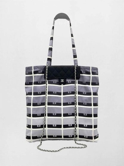 Pre-loved CHANEL 2021 Grey & Black Graphic Print Tote Bag at Reems Closet