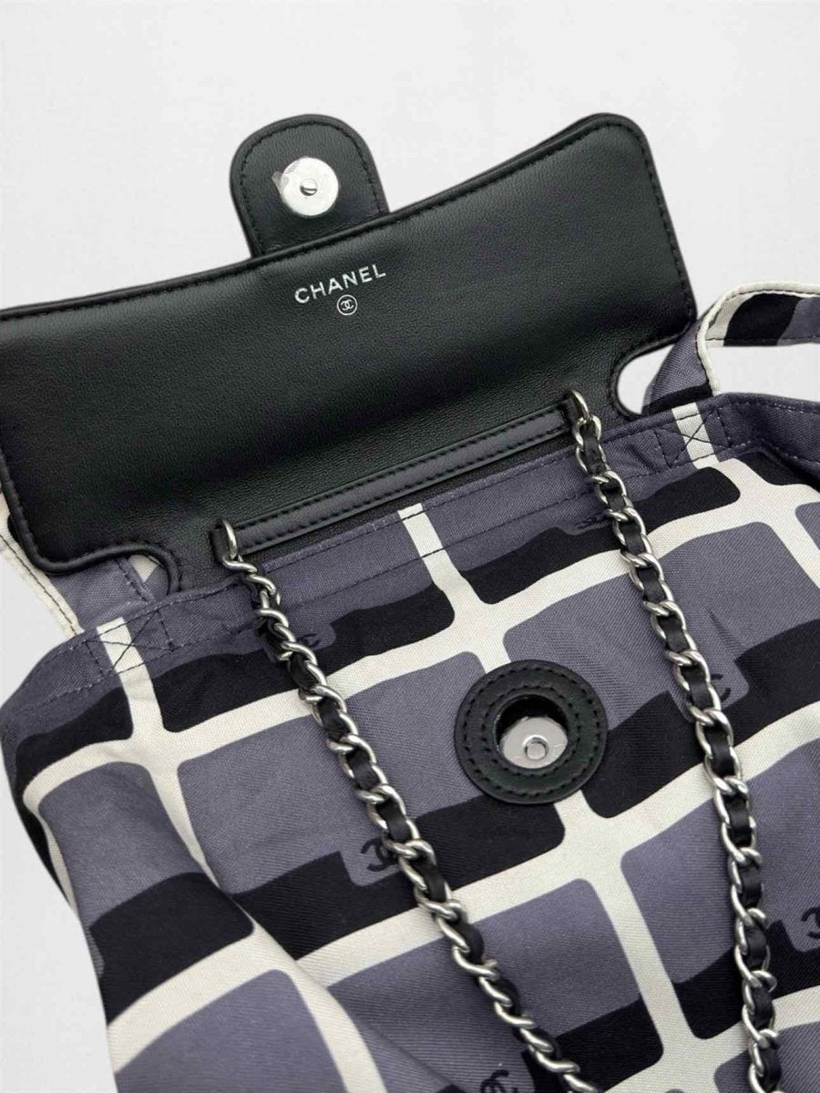 Pre-loved CHANEL 2021 Grey & Black Graphic Print Tote Bag at Reems Closet
