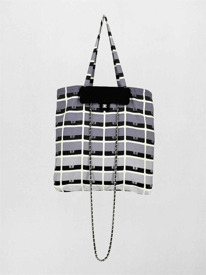 Pre-loved CHANEL 2021 Grey & Black Graphic Print Tote Bag at Reems Closet