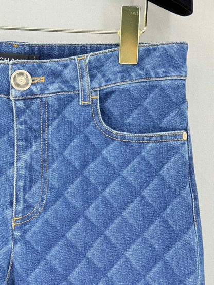 Pre - loved CHANEL 2022 Straight Leg Blue Quilted Size US 8 Jeans at Reems Closet