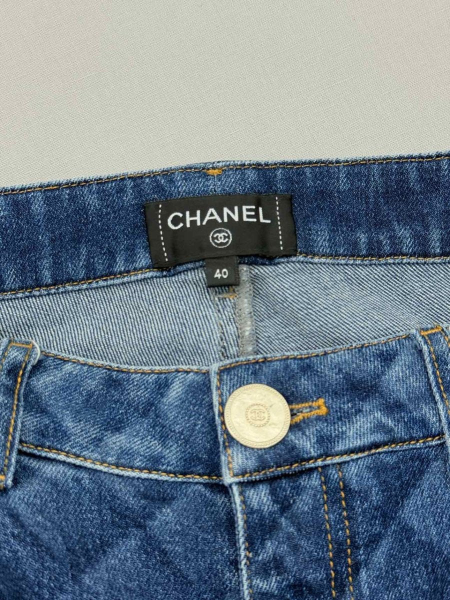 Pre - loved CHANEL 2022 Straight Leg Blue Quilted Size US 8 Jeans at Reems Closet