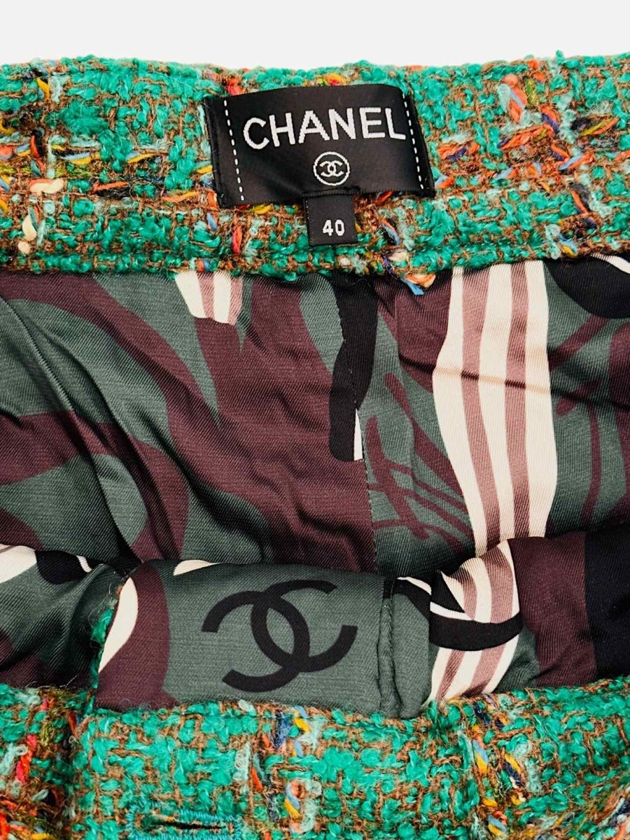 Pre - loved CHANEL 2023 Green Multicolor Plaid Pants at Reems Closet