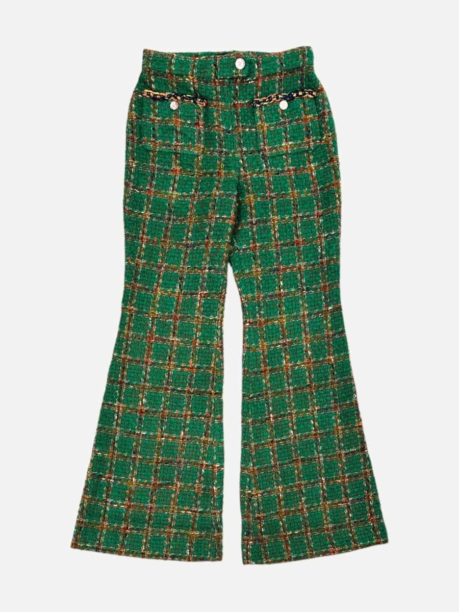 Pre - loved CHANEL 2023 Green Multicolor Plaid Pants at Reems Closet