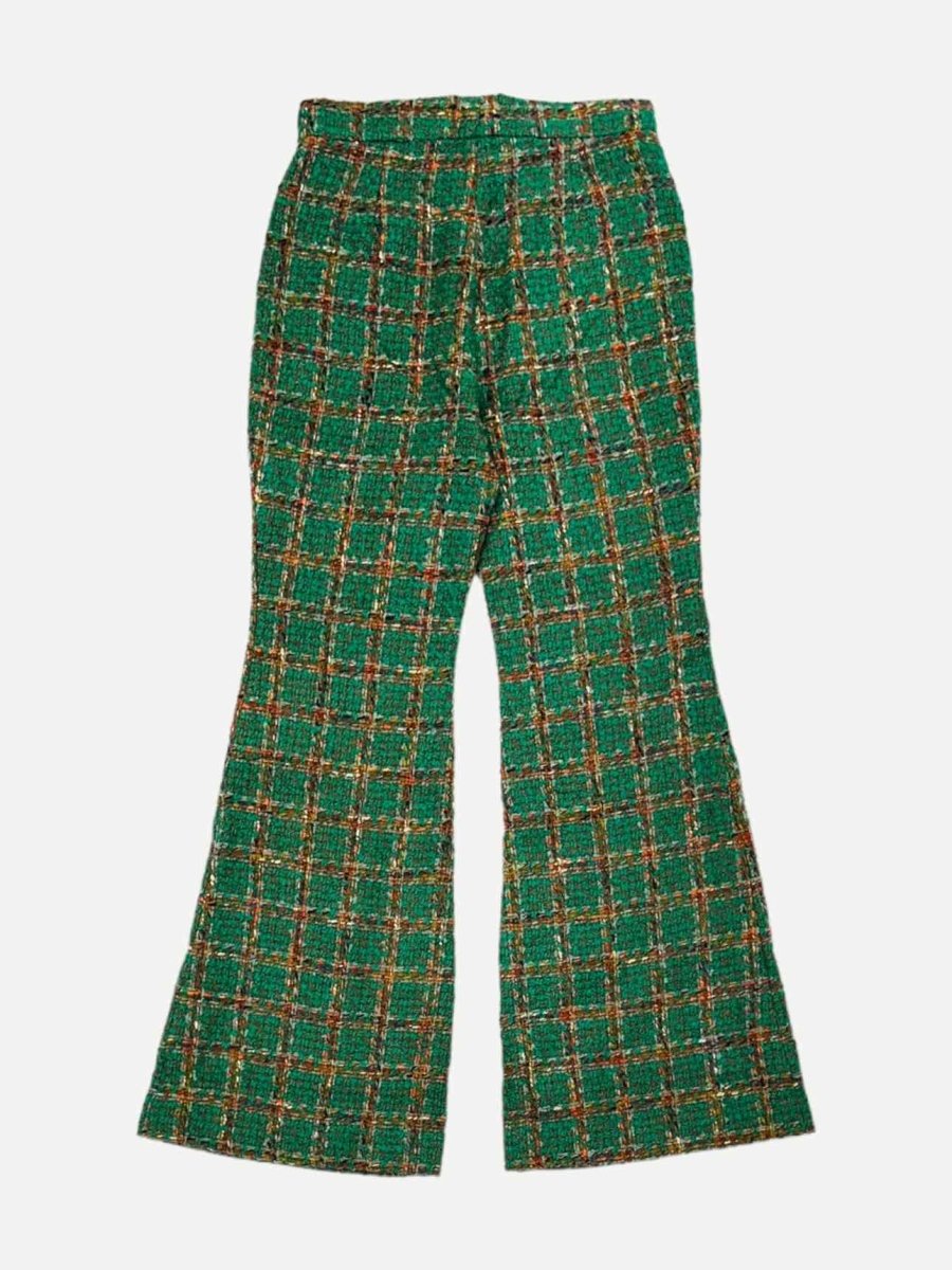 Pre - loved CHANEL 2023 Wide Leg Green Multicolor Plaid Pants at Reems Closet