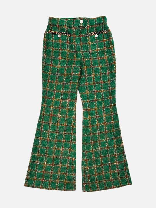 Pre-loved CHANEL 2023 Wide Leg Green Multicolor Plaid Pants from Reems Closet