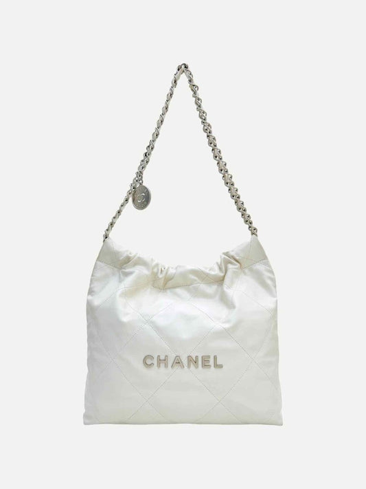 Pre-loved CHANEL 22 White Quilted Shoulder Bag from Reems Closet